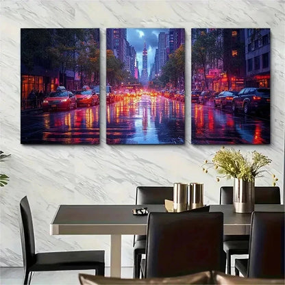 3pcs Urban NYC Street Scene Dark Perfect Wall Art Set Canvas Framed 50x70cm - High Quality Print 100% Australian Made Wall Canvas Ready to Hang