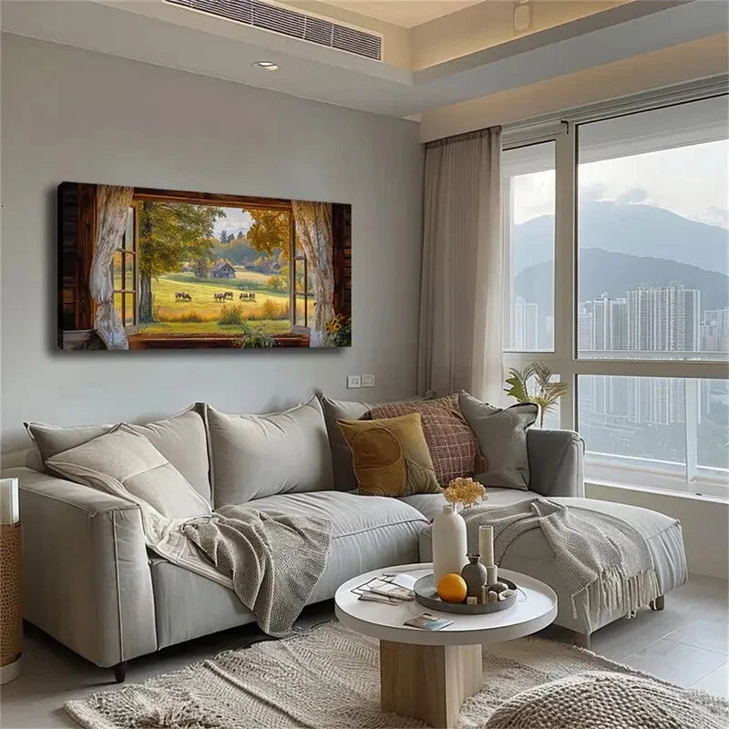 Several Cows Grazing Leisurely Wall Art Canvas Office Home Room Framed 120x60cm - Bella Home Decor