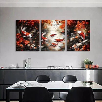 3pcs Japanese Koi Fish Japanese Koi Fish Perfect Wall Art Canvas Unframed - High Quality Print 100% Australian Made Wall Canvas