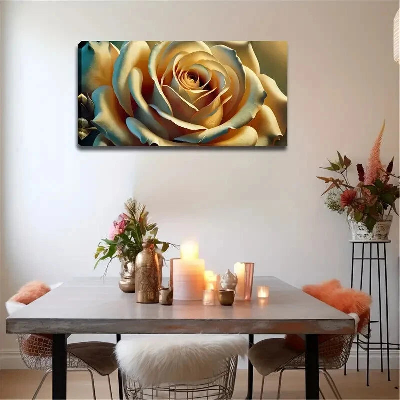 Bohemian Style Golden Rose Wall Art Canvas Office Home Room Framed 120x60cm - Bella Home Decor