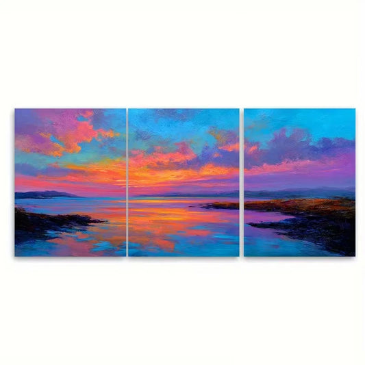 3pcs Ocean Sunset Art Impressionist Metal Print Ready to Hang Art