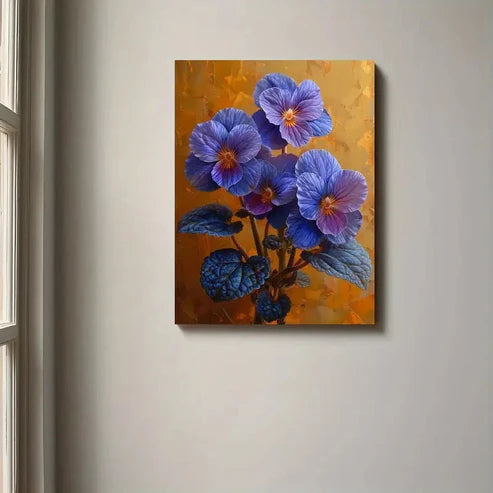 Beautiful Vibrant Blue & Purple Floral Painting 60x90cm Metal Print Ready to Hang
