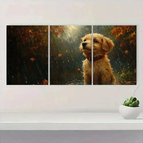 3pcs Dog Art, Whimsical Art WA Wall Art Set Canvas Unframed - High Quality Print 100% Australian Made Wall Canvas - Bella Home Decor