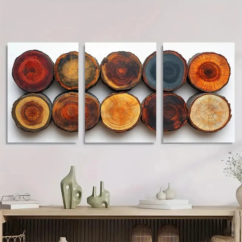 3pcs Dustin Way Wood Tree Rings  DWT   Wall Art Set Canvas Framed 40x60cm - High Quality Print 100% Australian Made Wall Canvas Ready to Hang - Bella Home Decor
