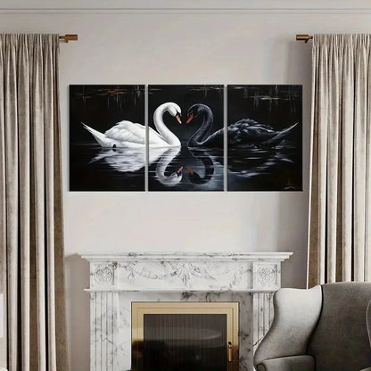 3pcs Black And White Swan, Reflections Painting Wall Art Set Canvas Framed 40x60cm - High Quality Print 100% Australian Made Wall Canvas Ready to Hang - Bella Home Decor