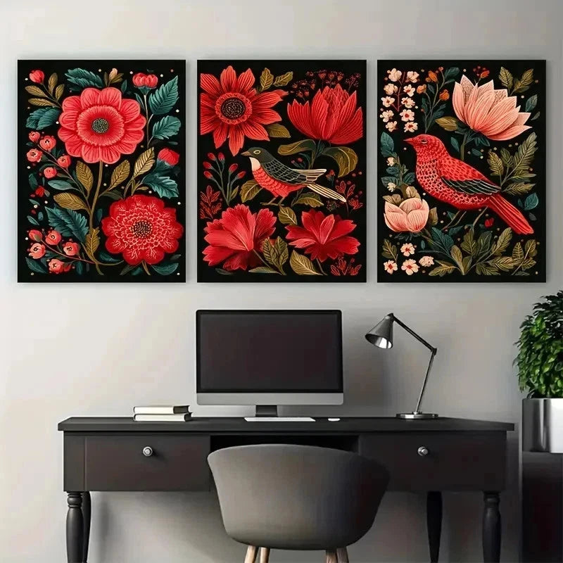 3pcs Mexican Vintage Floral Prints Perfect Wall Art Set Canvas Framed 50x70cm - High Quality Print 100% Australian Made Wall Canvas Ready to Hang