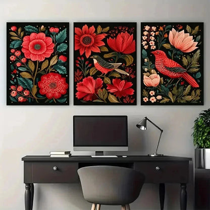3pcs Mexican Vintage Floral Prints Perfect Wall Art Set Canvas Framed 50x70cm - High Quality Print 100% Australian Made Wall Canvas Ready to Hang