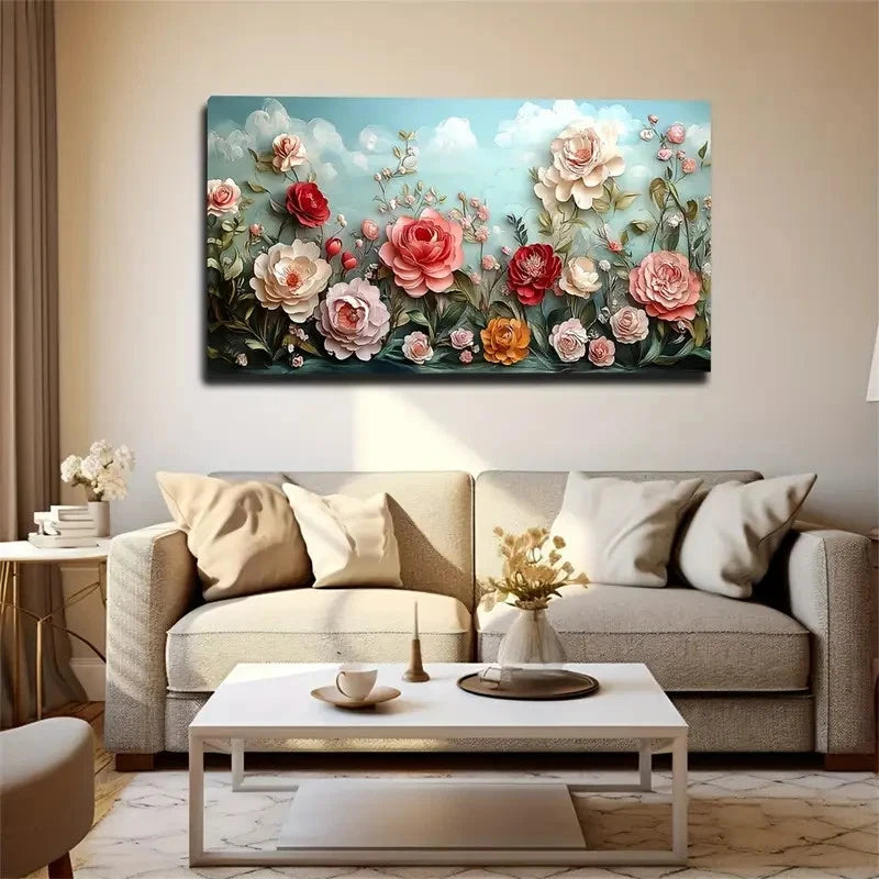 Flowers Blooming In Competition Wall Art Canvas Office Home Room Framed 120x60cm