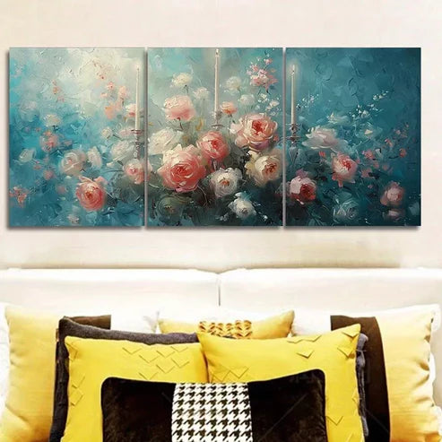 3pcs There Are Flowers On The Candelabra Wall Art Canvas Unframed - High Quality Print 100% Australian Made Wall Canvas