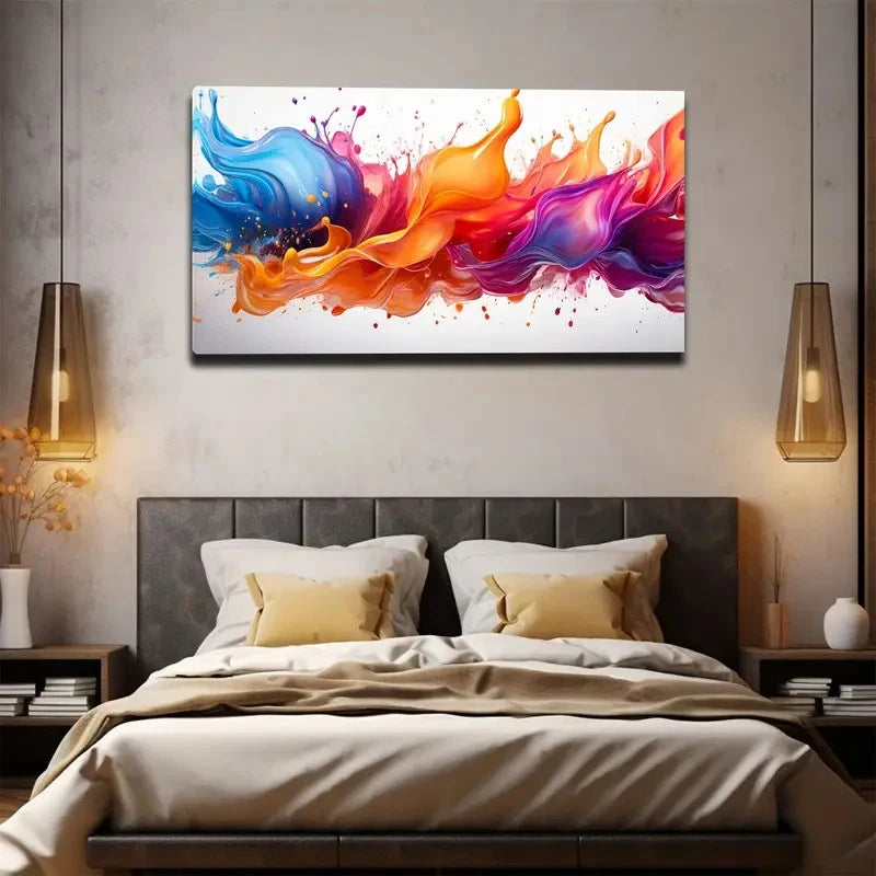 Vibrant Color Splash White Wall Art canvas office home room framed 120x60cm