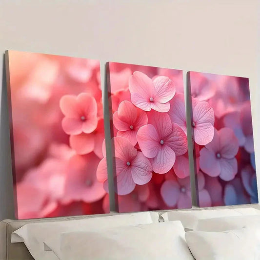 3pcs Hydrangea Canvas Print Art Pink FG Wall Art Set Canvas Framed 50x70cm - High Quality Print 100% Australian Made Wall Canvas Ready to Hang