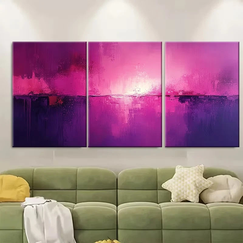 3pcs Vibrant Pink and Purple Abstract Metal Print Ready to Hang Art