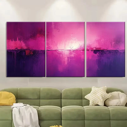 3pcs Vibrant Pink and Purple Abstract Metal Print Ready to Hang Art