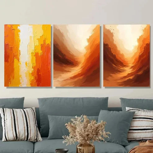 3pcs Orange and White Vibrant Brushstroke Wall Art Set Wall Art Canvas Unframed – High Quality Print 100% Australian Made Wall Canvas