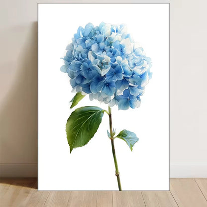 Light Blue Watercolor Hydrangea Floral Metal Print Ready to Hang