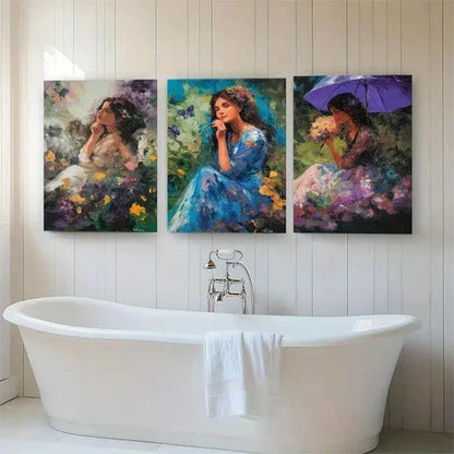 3pcs Floral Serenity Portraits Women Wall Art Canvas Unframed - High Quality Print 100% Australian Made Wall Canvas