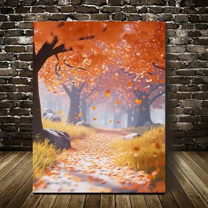 Vibrant Maple Forest Scene with Autumnal Foliage 40x60cm Metal Print Ready to Hang