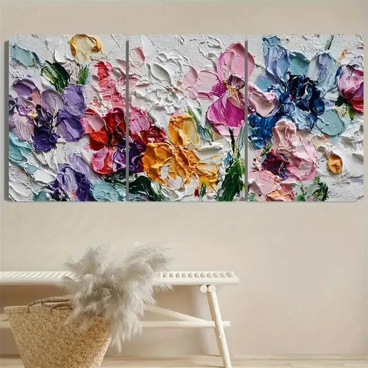 3pcs Colorful Textured Flower On Boho Wall Art Set Canvas Framed 60x90cm - High Quality Print 100% Australian Made Wall Canvas Ready to Hang