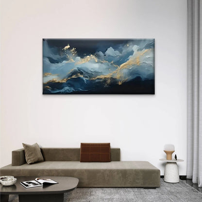 Blue And Golden Abstract Wall Art Canvas Office Home Room Framed 120x60cm