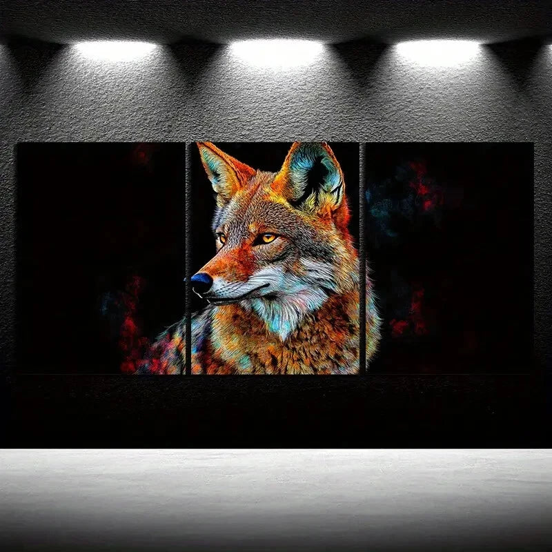 3pcs Charming Coyote Trio Animal Themed Metal Print Ready to Hang Art - Bella Home Decor