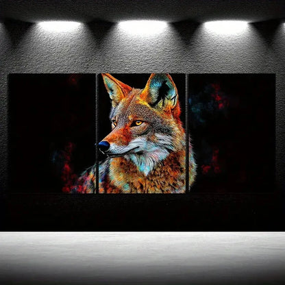 3pcs Charming Coyote Trio Animal Themed Metal Print Ready to Hang Art - Bella Home Decor