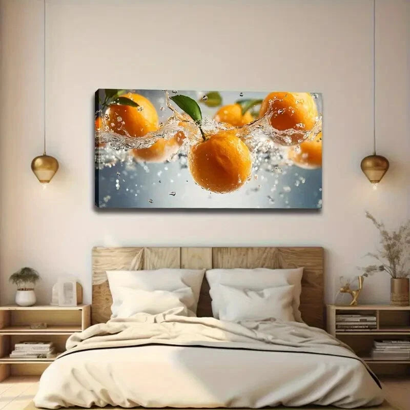 Fresh Orange And Water Splash Wall Art canvas office home room framed 120x60cm - Bella Home Decor