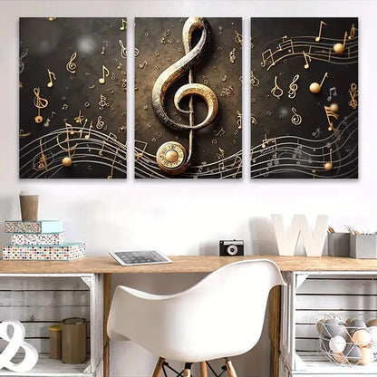 3pcs Surrounded by Treble Clef Music Theme Wall Art Set Canvas Framed 60x90cm - High Quality Print 100% Australian Made Wall Canvas Ready to Hang