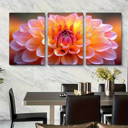 3pcs Soft Focus Macro Dahlia Painting Flowers Wall Art Set Canvas Framed 60x90cm - High Quality Print 100% Australian Made Wall Canvas Ready to Hang