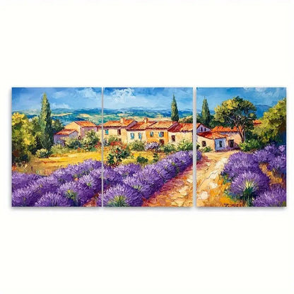 3pcs Provence Houses Lavender   Wall Art Set Canvas Framed 60x90cm - High Quality Print 100% Australian Made Wall Canvas Ready to Hang