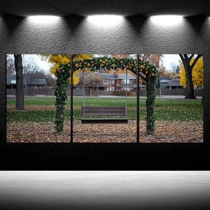 3pcs Scenery Swing in Fallen Leaves Metal Print Ready to Hang Art - Bella Home Decor
