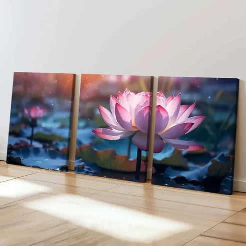 3pcs Fantasy Flower Beautiful Lotus Water Lily Wall Art Set Canvas Unframed - High Quality Print 100% Australian Made Wall Canvas