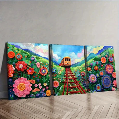 3pcs Train to Spring Theme, Indoor Wall Art Set Canvas Unframed – High Quality Print 100% Australian Made Wall Canvas