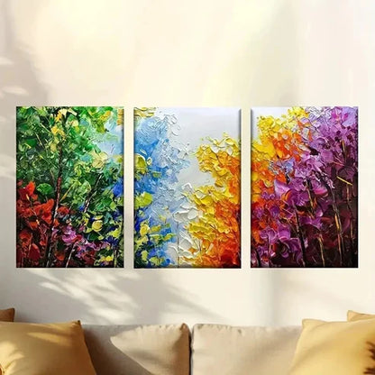3pcs Vibrant Abstract Flower Fields Wall Art Canvas Unframed - High Quality Print 100% Australian Made Wall Canvas