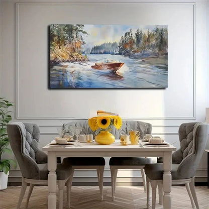 Small Boat Under Serene Sky Wall Art Canvas Office Home Room Framed 120x60cm