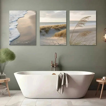 3pcs Serene Ocean & Sandy Dunes Scenery Metal Print Ready to Hang Art