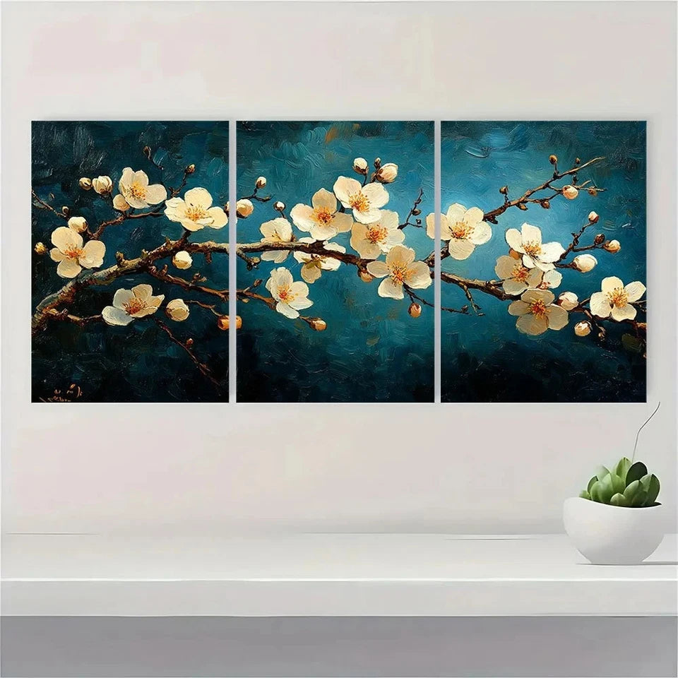 3pcs Vibrant Blossoming Almond Tree Metal Print Ready to Hang Art