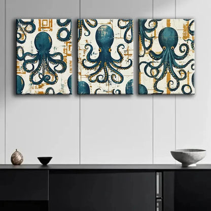 3pcs Contemporary Octopus Sea Animal Metal Print Ready to Hang Art - Bella Home Decor