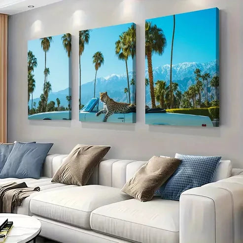 3 PCS Exotic Leopard In Paradise Wrapped Wall Art Set Canvas Unframed - High Quality Print 100% Australian Made Wall Canvas
