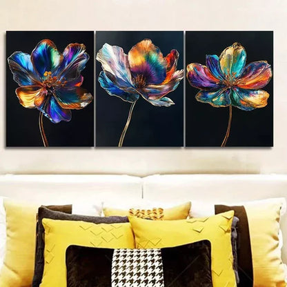 3pcs Modern Art Deco Metallic Flowers Wall Art Canvas Unframed - High Quality Print 100% Australian Made Wall Canvas