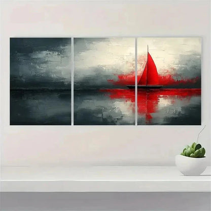 3pcs Red Gray and White Abstract IP Wall Art Canvas Unframed - High Quality Print 100% Australian Made Wall Canvas - Bella Home Decor