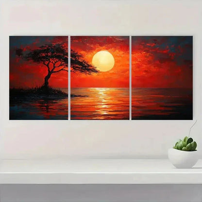 3pcs Savannah Sunshine Red Darkness  Wall Art Set Canvas Unframed - High Quality Print 100% Australian Made Wall Canvas