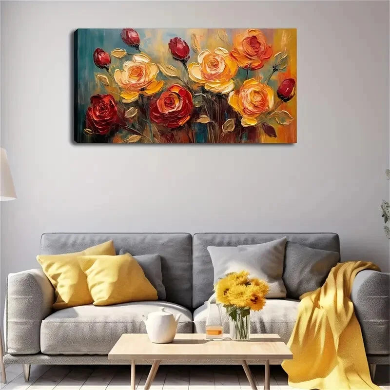 Vibrant Colorful Rose Bouquet Wall Art Canvas Office Home Room Framed 120x60cm - Bella Home Decor