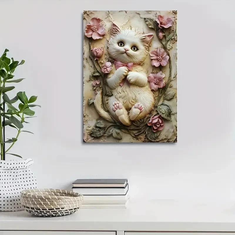 Beautiful Featuring a Birthday Kitty Painting 40x60cm Metal Print Ready to Hang - Bella Home Decor
