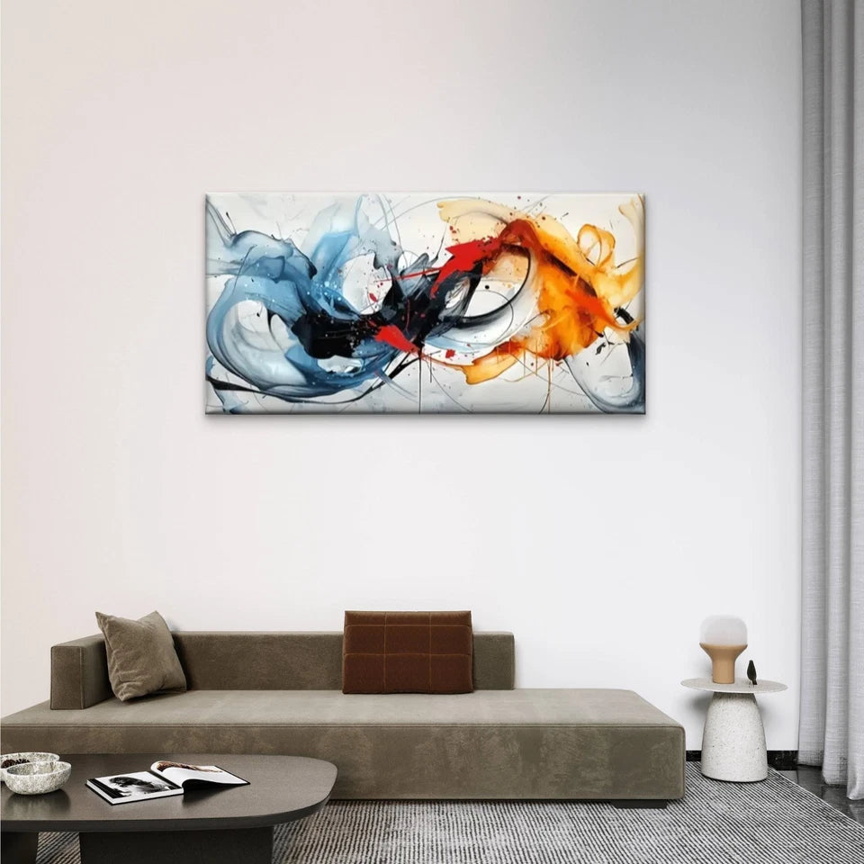 Red And Blue Impact Abstract Wall Art Canvas Office Home Room Framed 120x60cm