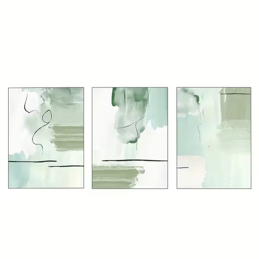 3pcs Green Abstract Minimalist Nordic Gallery Wall Art Set Canvas Framed 40x60cm - High Quality Print 100% Australian Made Wall Canvas Ready to Hang