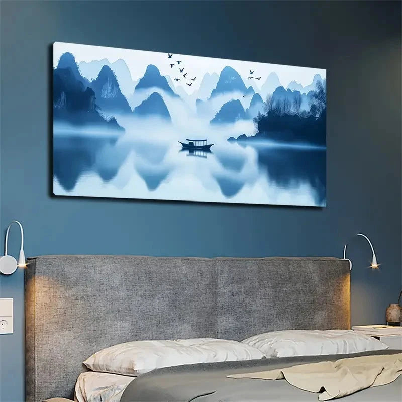 Serene Chinese Landscape Wall Art canvas office home room framed 120x60cm