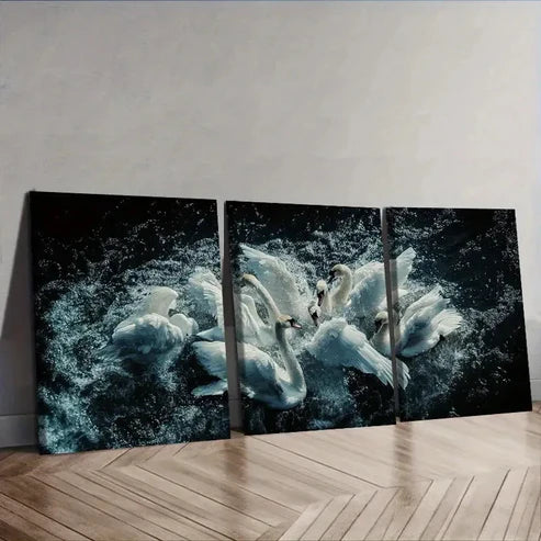 3pcs Elegant Swans on Water Wall Art Canvas Unframed - High Quality Print 100% Australian Made Wall Canvas - Bella Home Decor