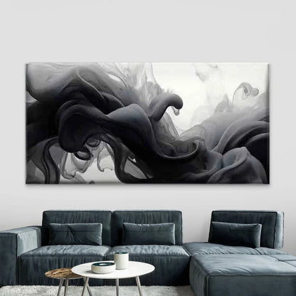 Abstract Black Ink Smoke Flow Wall Art Canvas Office Home Room Framed 120x60cm - Bella Home Decor