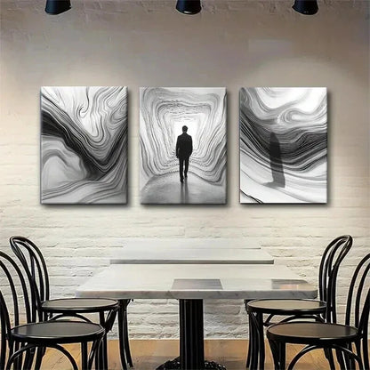 3pcs Solitary Figure Pathway Black White Perfect Wall Art Set Canvas Framed 60x90cm - High Quality Print 100% Australian Made Wall Canvas Ready to Hang