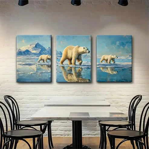 3pcs Icy Wilderness Polarc Majestic Bear Perfect Wall Art Canvas Unframed - High Quality Print 100% Australian Made Wall Canvas